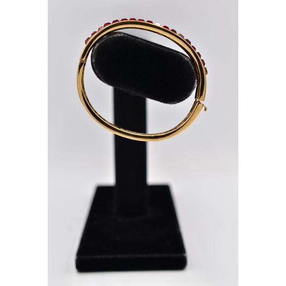 Givenchy Red Square Crystal Bangle Bracelet Gold Tone Shiny Signed 1980s BinO - Picture 3 of 12